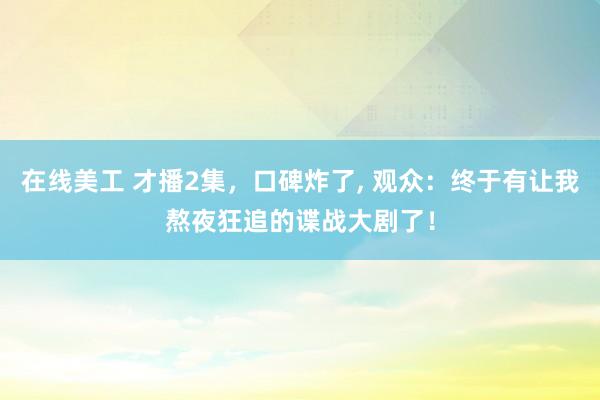 在线美工 才播2集，口碑炸了, 观众：终于有让我熬夜狂追的谍战大剧了！